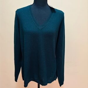 Forte Cashmere Deep Teal V-Neck Sweater